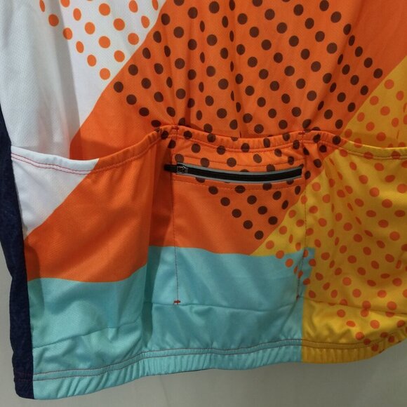 GCRFL Cycling Bike Shirt Full Zipper Navy Orange Print 4 Pockets NWOT Size 2XL - Picture 2 of 4